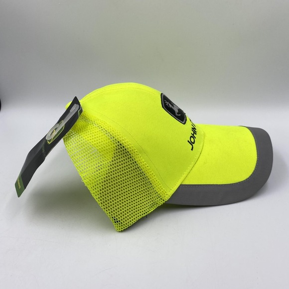 John‎ Deere Hat Cap Snap Back Neon Yellow Mesh Trucker Reflective Mens One Size - Picture 4 of 13